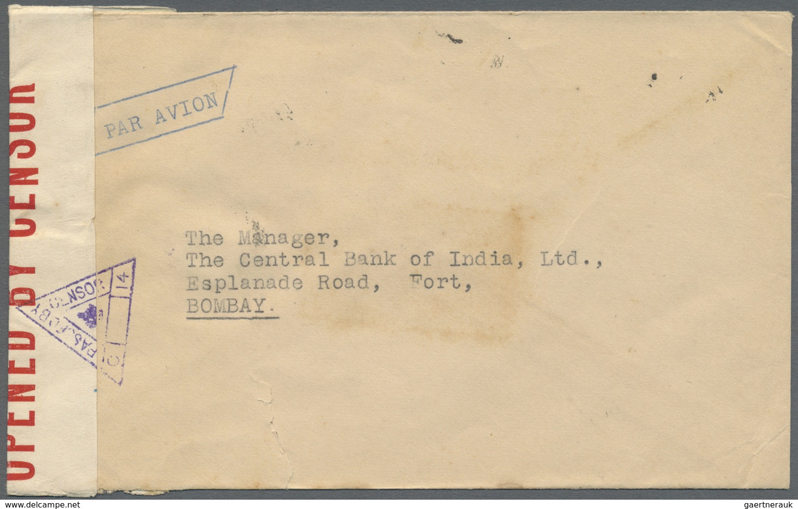 Br Bahrain: 1941-43, Three Censored Airmail Covers To India With Censore Strips And Triangle Handstamps - Bahrein (1965-...)