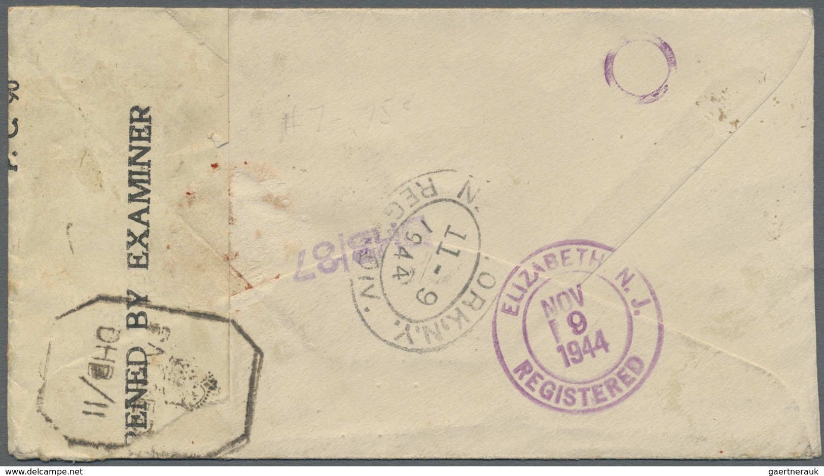 Br Bahrain: 1944 Registered And Censored Cover To Elizabeth, New Jersey, U.S.A. Franked By KGVI. 2a., 8 - Bahrain (1965-...)