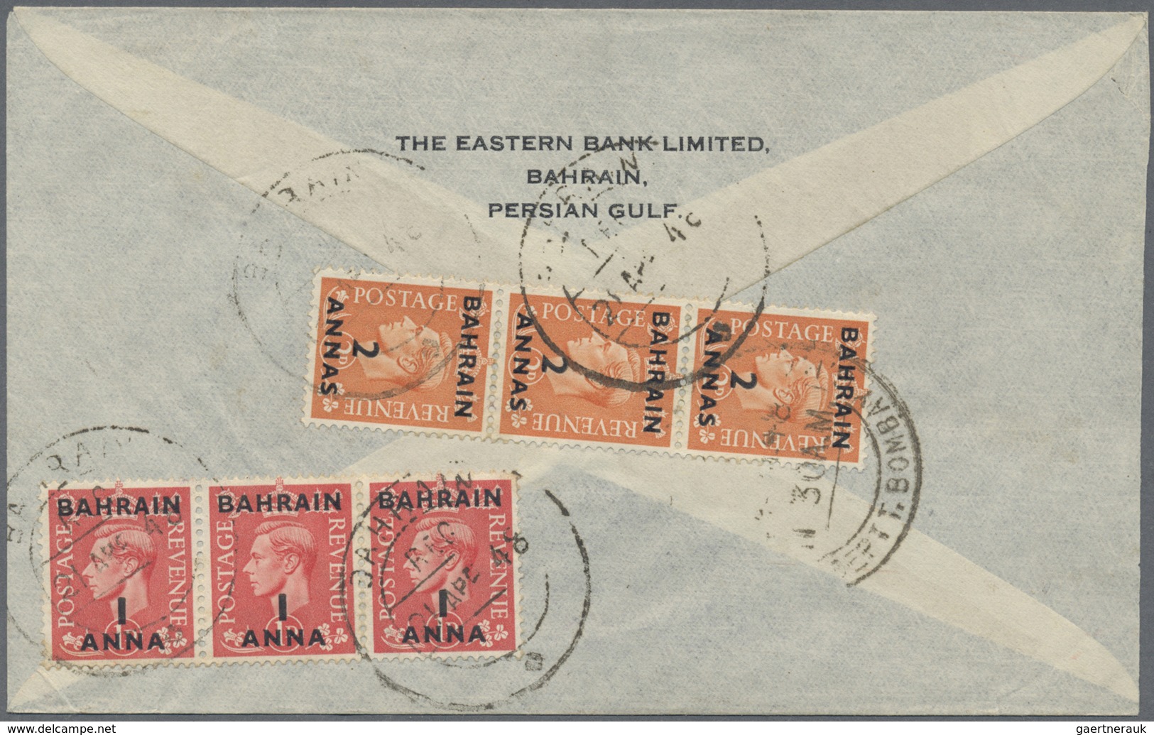 Br Bahrain: 1948. Registered Air Mail Envelope Addressed To Bombay Bearing SG 52, 1a On 1d Pale Red (3) - Bahrain (1965-...)