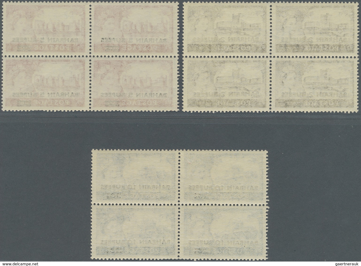 ** Bahrain: 1955, Overprints On GB "Castles", Three Values Each As Block Of Four, Unmounted Mint (some - Bahrain (1965-...)