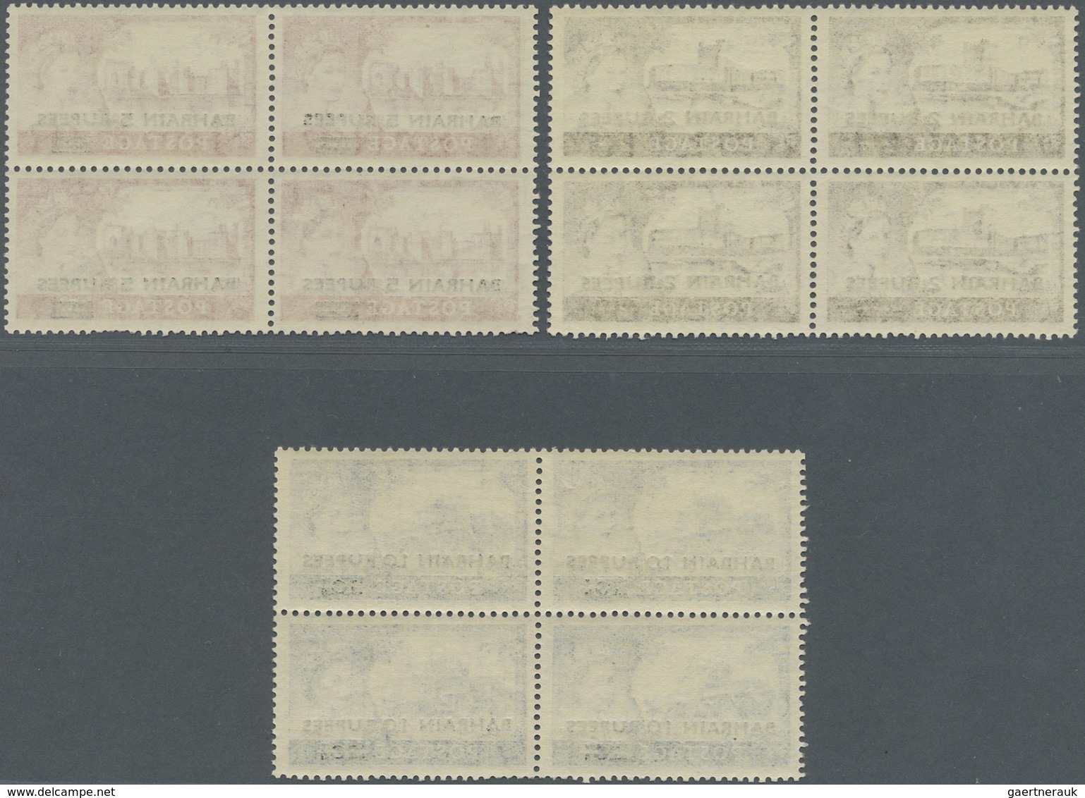 ** Bahrain: 1955, Overprints On GB "Castles", Three Values Each As Block Of Four, Unmounted Mint (some - Bahrein (1965-...)