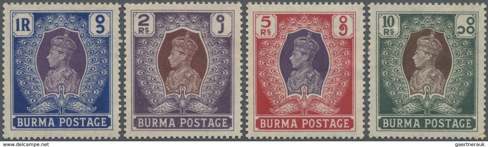 (*)/* Birma / Burma / Myanmar: 1938, NASIK ESSAYS (Design 'G') For 1938-40 1r, 2r, 5r And 10r, Colors As A - Myanmar (Burma 1948-...)