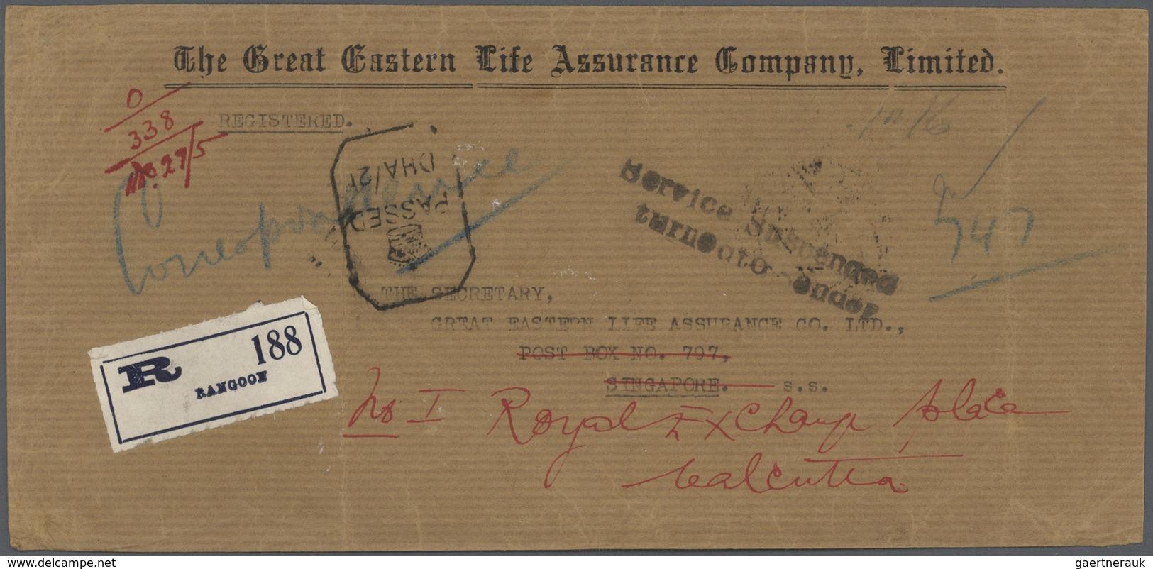 Br Birma / Burma / Myanmar: 1941. Registered Envelope (creased, Vertical Fold) Headed 'The Creat Easter - Myanmar (Burma 1948-...)