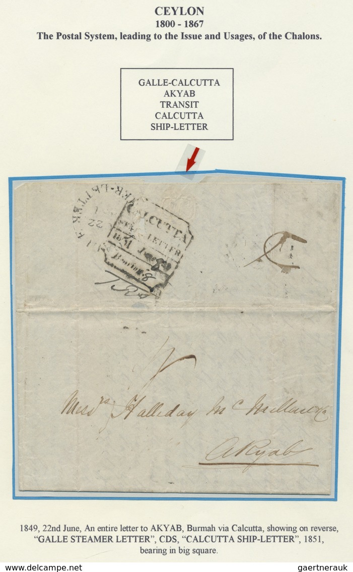 Br Ceylon / Sri Lanka: 1849, JUNE 22, Entire Letter To AKYAB, Burma Via Calcutta, Showing "GALLE SHIP L - Sri Lanka (Ceylon) (1948-...)