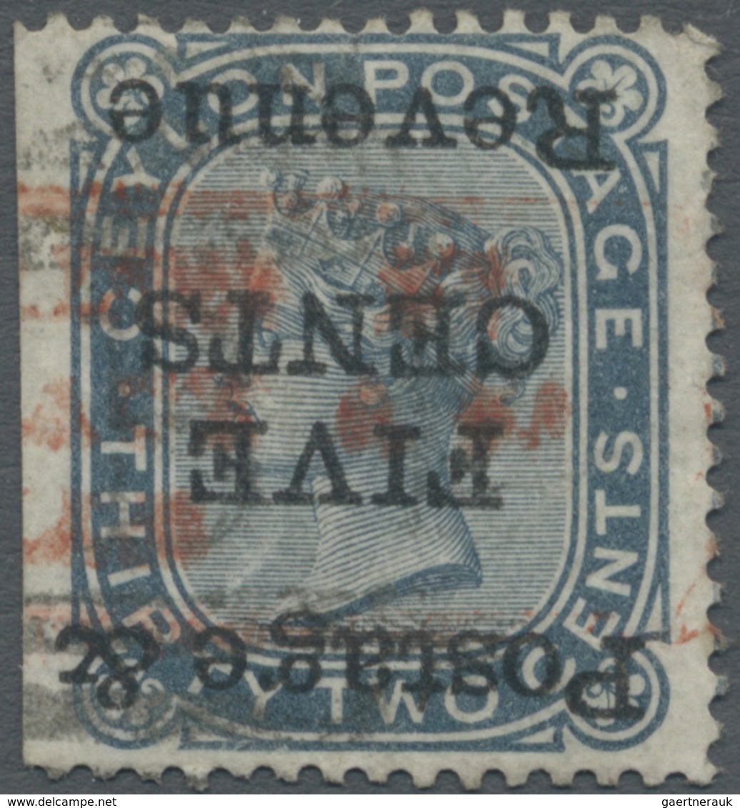 O Ceylon / Sri Lanka: 1885: 5 C. On 32 C. Slate, Overprint Inverted, Used, Trimmed Perforation At Left - Sri Lanka (Ceylon) (1948-...)