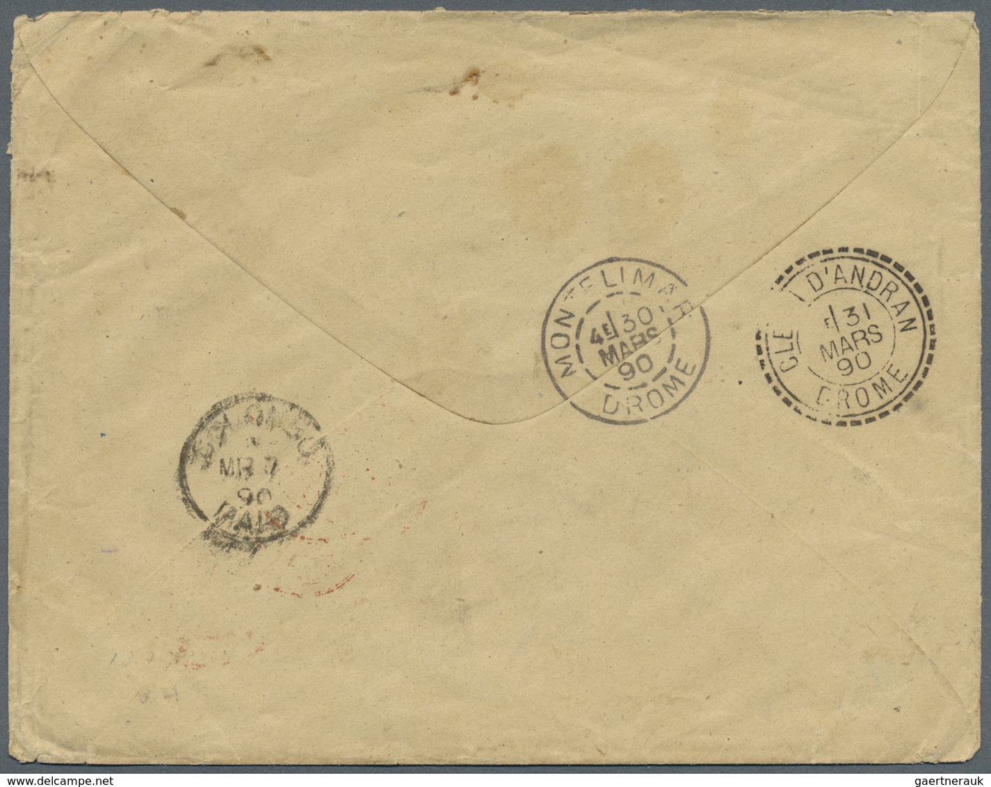 Br Ceylon / Sri Lanka: 1890. Envelope Addressed To France Bearing SG 195, 5c Dull Purple (4) And SG 197 - Sri Lanka (Ceylon) (1948-...)