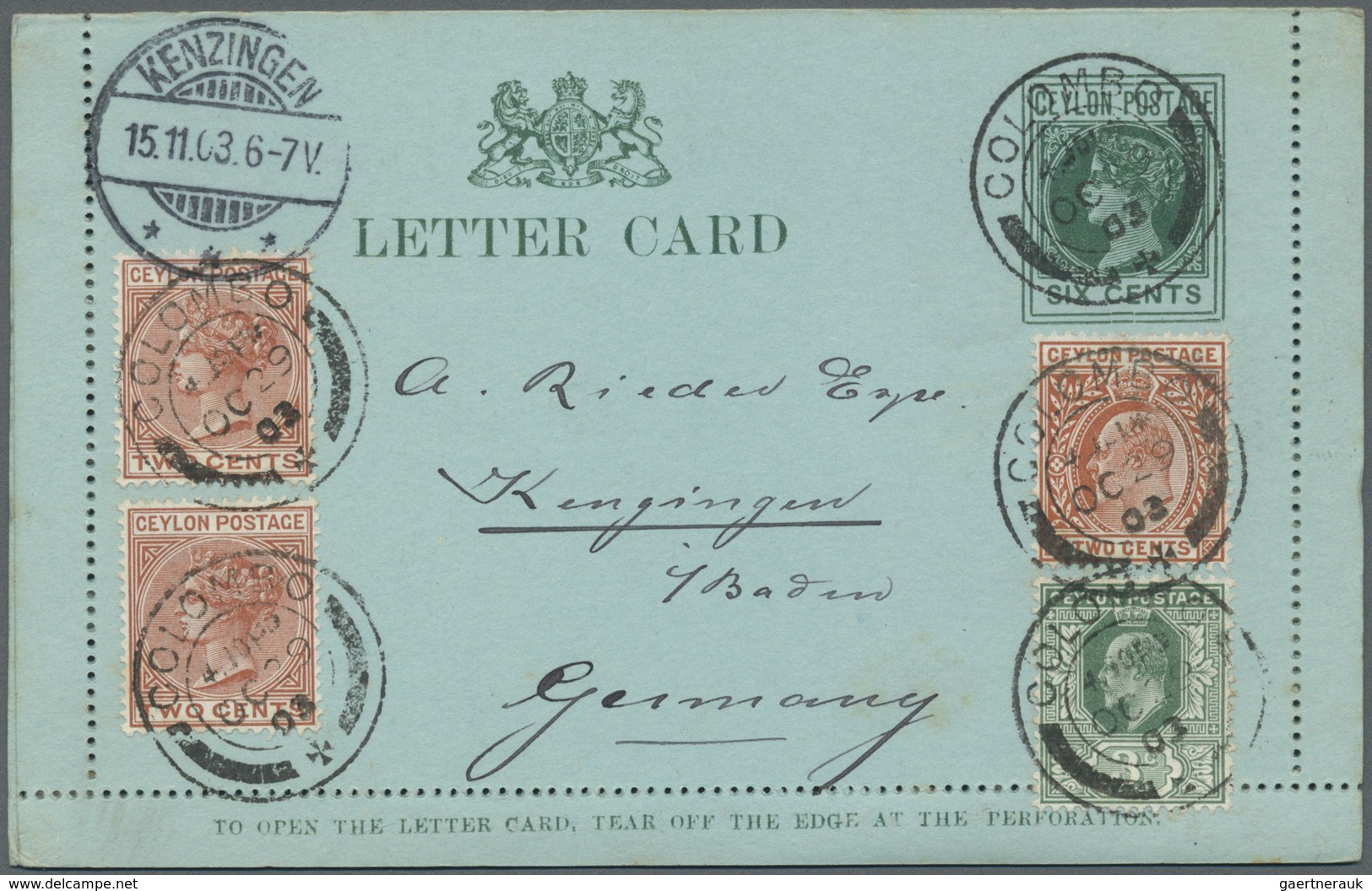 GA Ceylon / Sri Lanka: 1903/1904, QV 6 C. Letter Card As Well As 2 1/2 Cent "District Letter Envelope B - Sri Lanka (Ceylon) (1948-...)