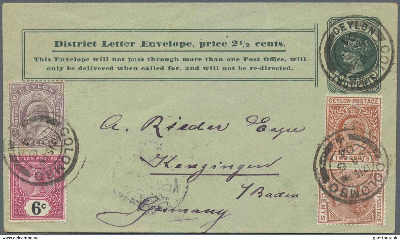 GA Ceylon / Sri Lanka: 1903/1904, QV 6 C. Letter Card As Well As 2 1/2 Cent "District Letter Envelope B - Sri Lanka (Ceylon) (1948-...)