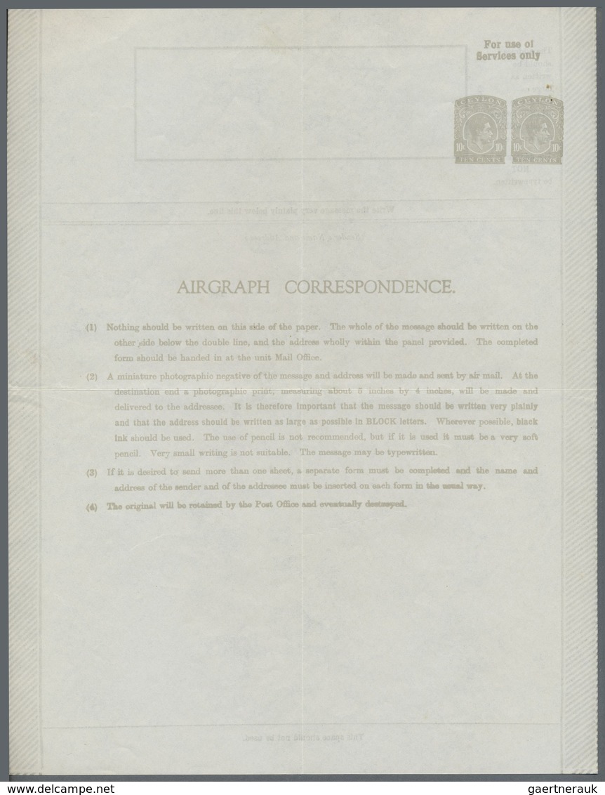 GA Ceylon / Sri Lanka: 1943 Aerogramme Etc.: First Airgraph Form For Service Personnel, With Two Imprin - Sri Lanka (Ceylon) (1948-...)