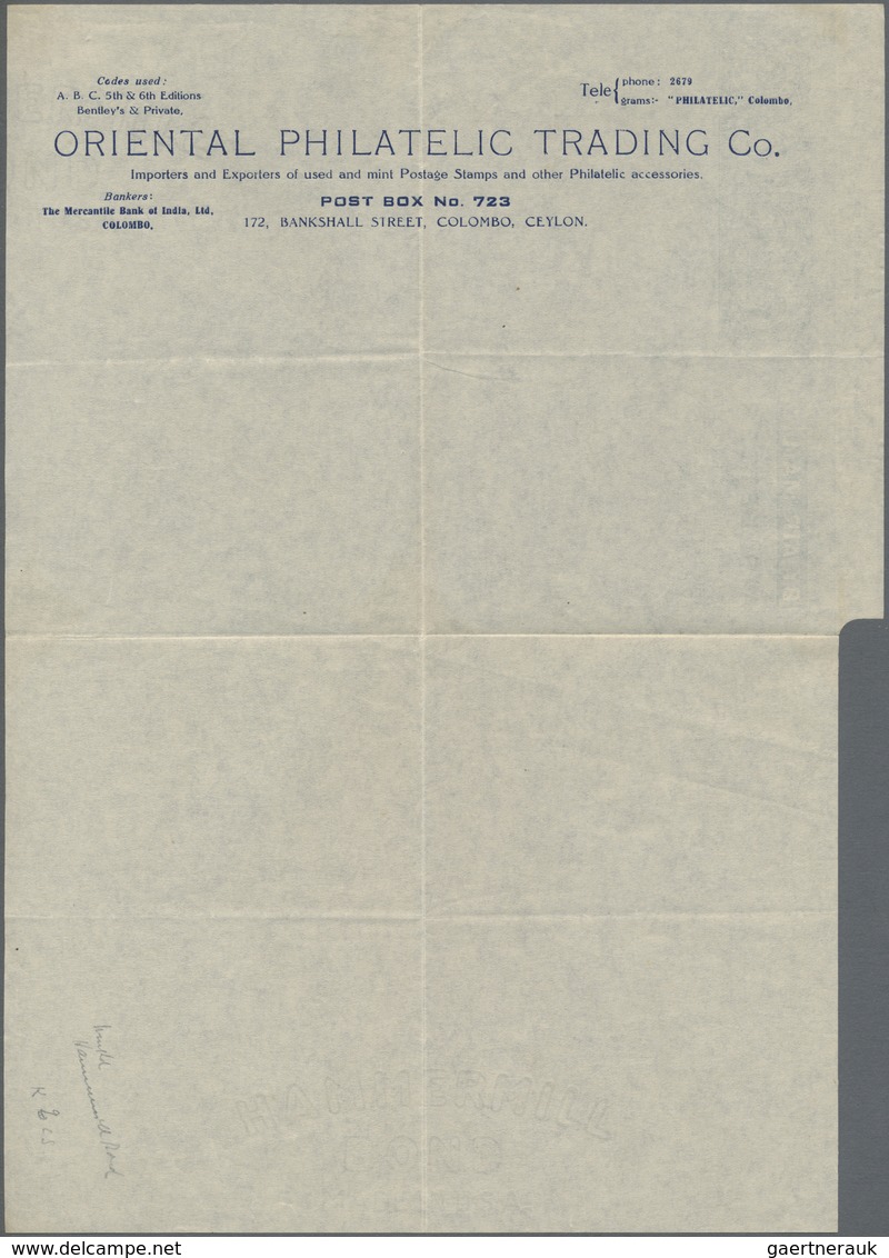 GA Ceylon / Sri Lanka: 1946, AIR LETTER KGVI 10c. Four Impressions In Pale Blue On White Paper With Ins - Sri Lanka (Ceylon) (1948-...)