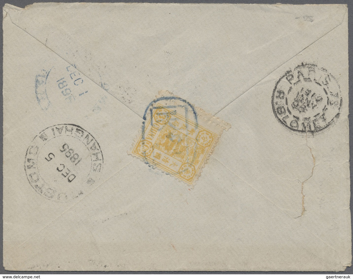 Br China: 1894, Dowager 3 Ca. Tied Blue Seal "Tientsin" To Reverse Of Small Envelope (file Bend At Left - Other & Unclassified