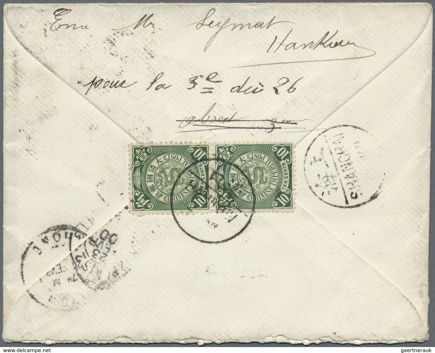 Br China: 1898, Coiling Dragon 10 C. Pair Tied Bisected Bilingual „HANKOW 12 JAN 00“ To Reverse Of Regi - Autres & Non Classés