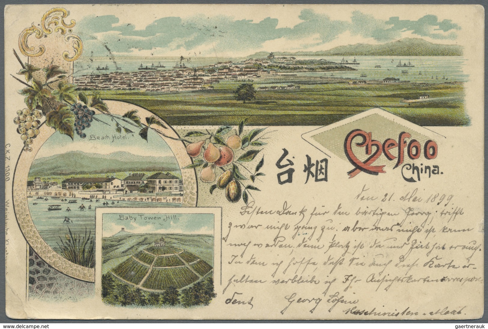 Br China: 1899. Multi View Picture Post Card Of 'Chefoo' Addressed To Germany Bearing Chinese Imperial - Other & Unclassified