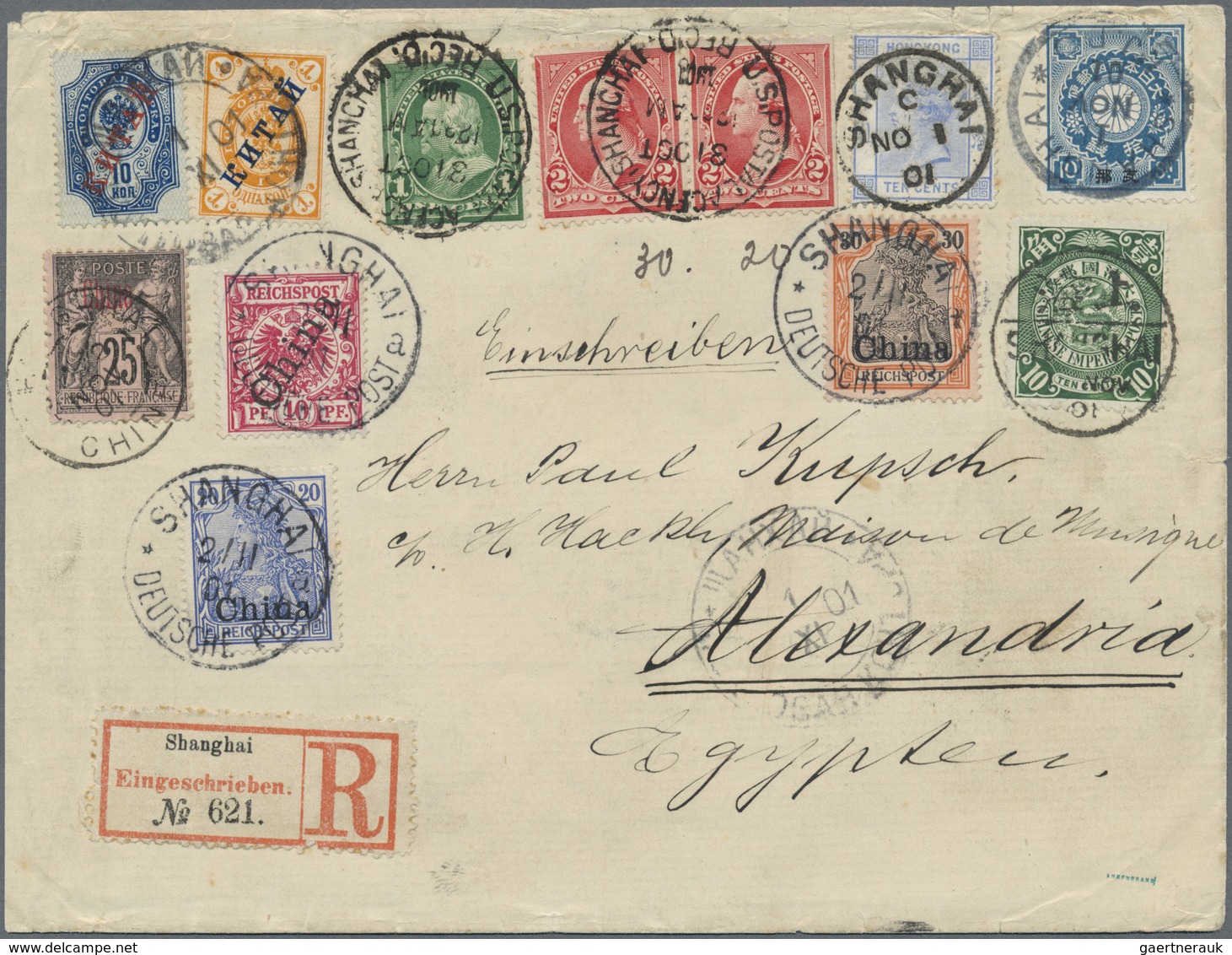Br China: 1901, 8-nations Cover Real Used, Registered From German P.o. "SHANGHAI 2/11 01" To Alexandria - Other & Unclassified