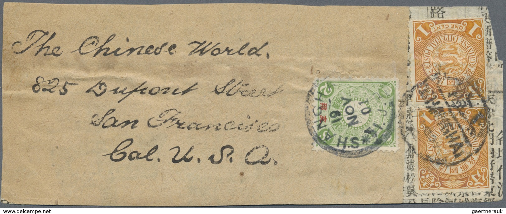 Br/Brfst China: 1901. News-Band Wrapper Front Addressed To 'The Chinese World, San Francisco’ Bearing Chinese - Other & Unclassified