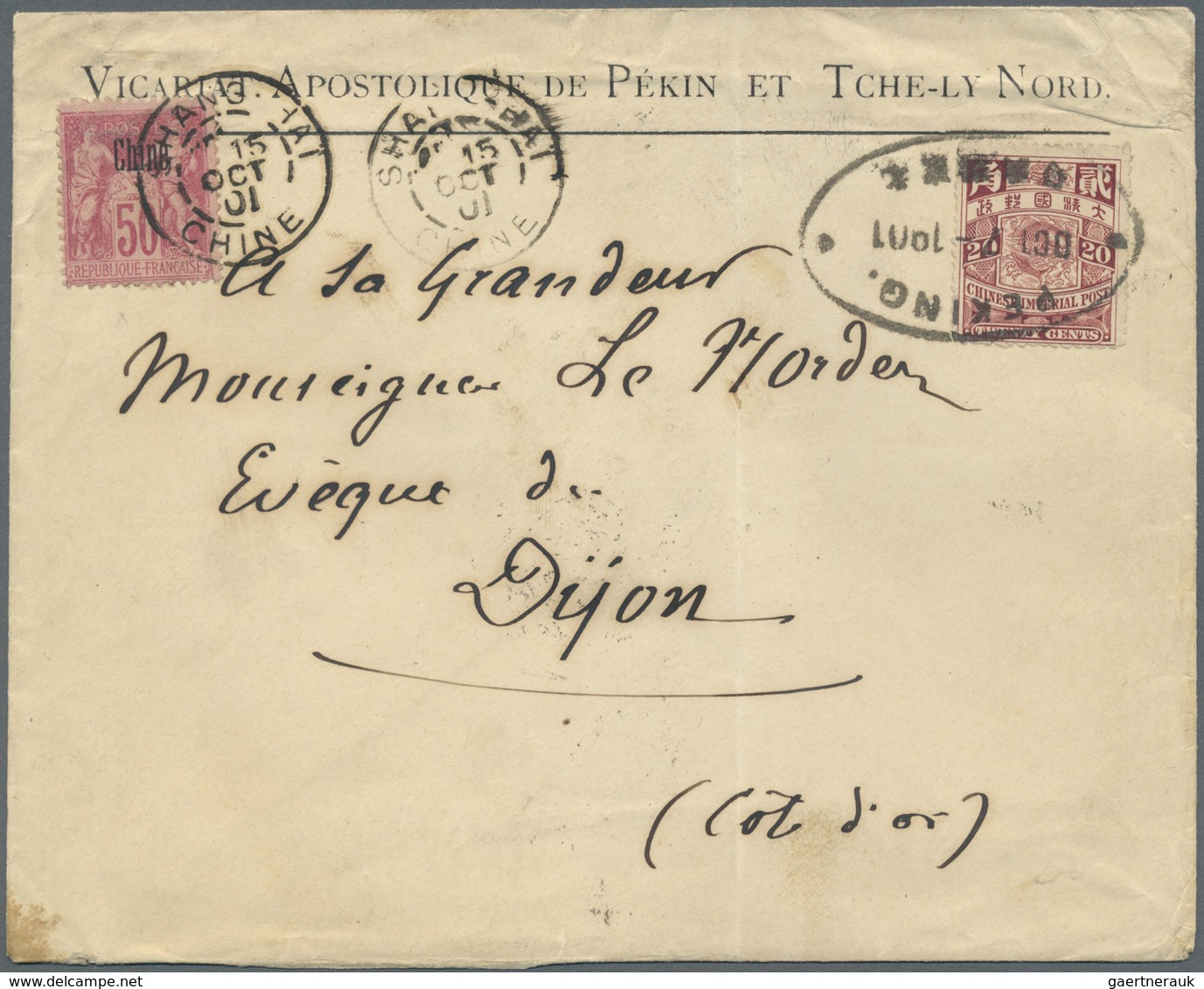 Br China: 1901. Envelope (small Traces, Vertical Fold And Corner Crease) Addressed To France Headed 'Ap - Other & Unclassified