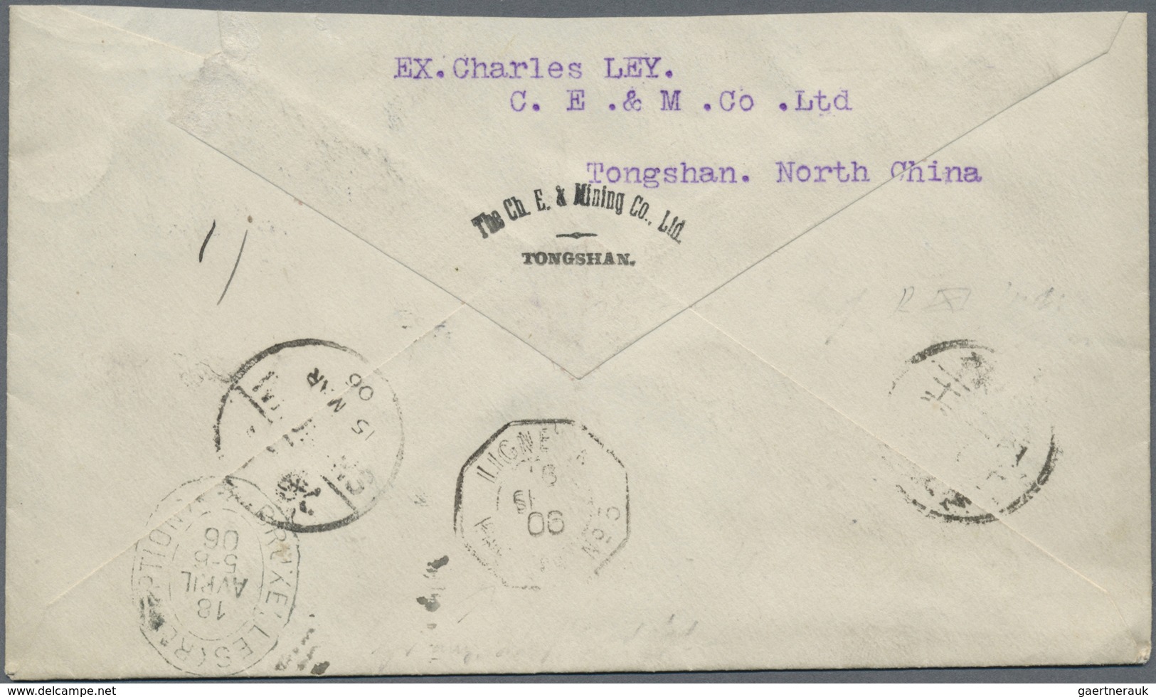 Br China: 1902, Carp 20 C. Tied Bilingual Bisected „TANGSHAN7 MAR 06“ To Registered Cover To Brussels/B - Other & Unclassified