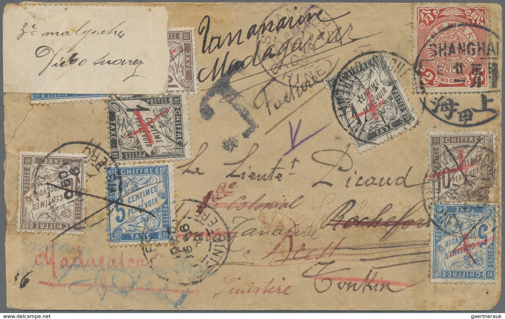 Br China: 1909, 5c. Red On Insufficiently Paid Cover From Shanghai Chinese Post Via French P.O. 9.2.09 - Andere & Zonder Classificatie