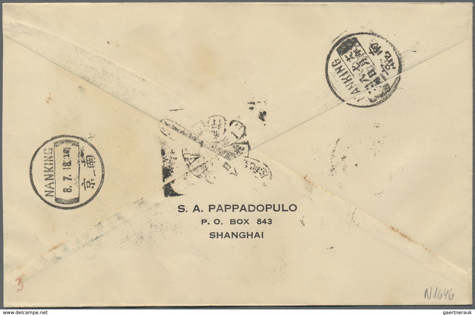 Br/ China: 1920, Registered First Airmail From SHNGHAI To NANKING Franked With 15 Cent Airmail With Nati - Andere & Zonder Classificatie