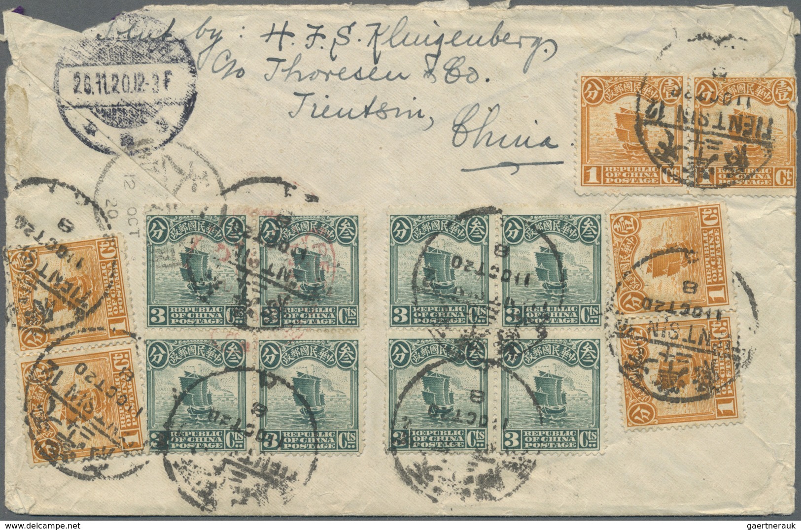 Br China: 1920. Registered Envelope (roughly Opened) Addressed To Denmark Bearing SG 269, 1c Orange (6) - Andere & Zonder Classificatie