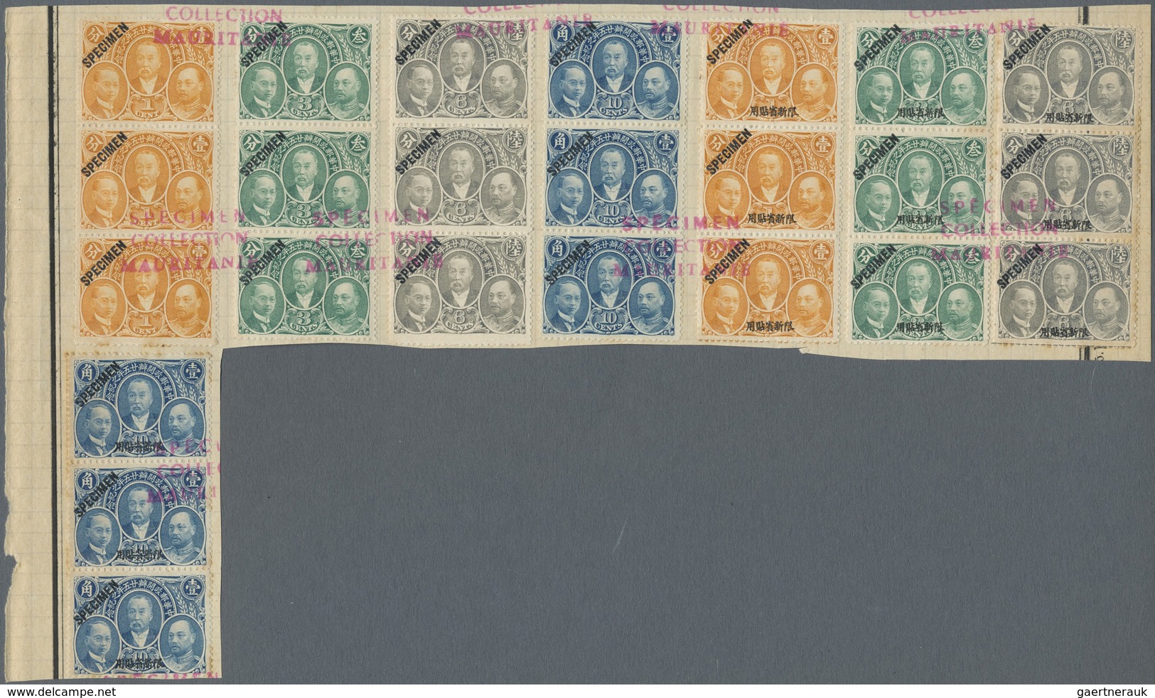 China: 1921. Lot Of 8 Vertical Strips Of 3 "N.P.O. 25th Anniversary" Mounted On UPU Album Page. Surc - Other & Unclassified