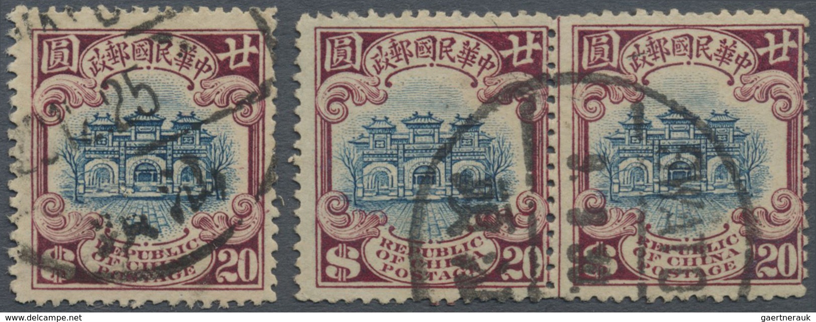 Brfst/O China: 1923-26 Hall Of Classics $20 Blue & Brown, Horizontal Pair And Single Both Cancelled By Bilin - Other & Unclassified