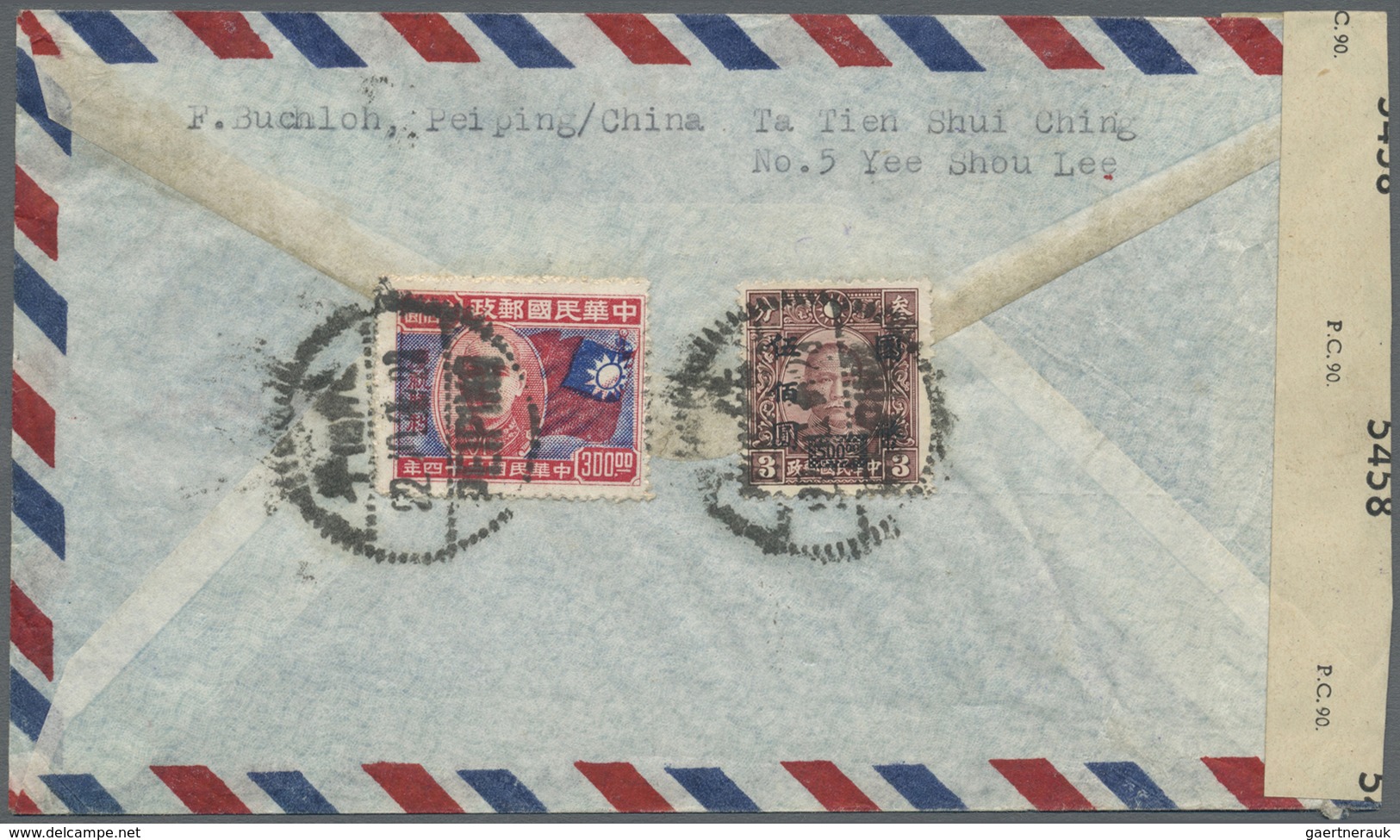 Br China: 1945, Victory $300 With 1946 $500/3 C. Tied "Peiping 22.10.35"  (October 22, 1946) To Reverse - Autres & Non Classés