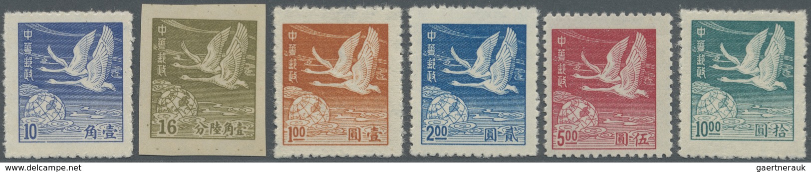 (*) China: 1949, Wild Geese 10 C. (unissued), 16 C. Imperforated (unissed) And $1/$10, Unused No Gum As - Andere & Zonder Classificatie