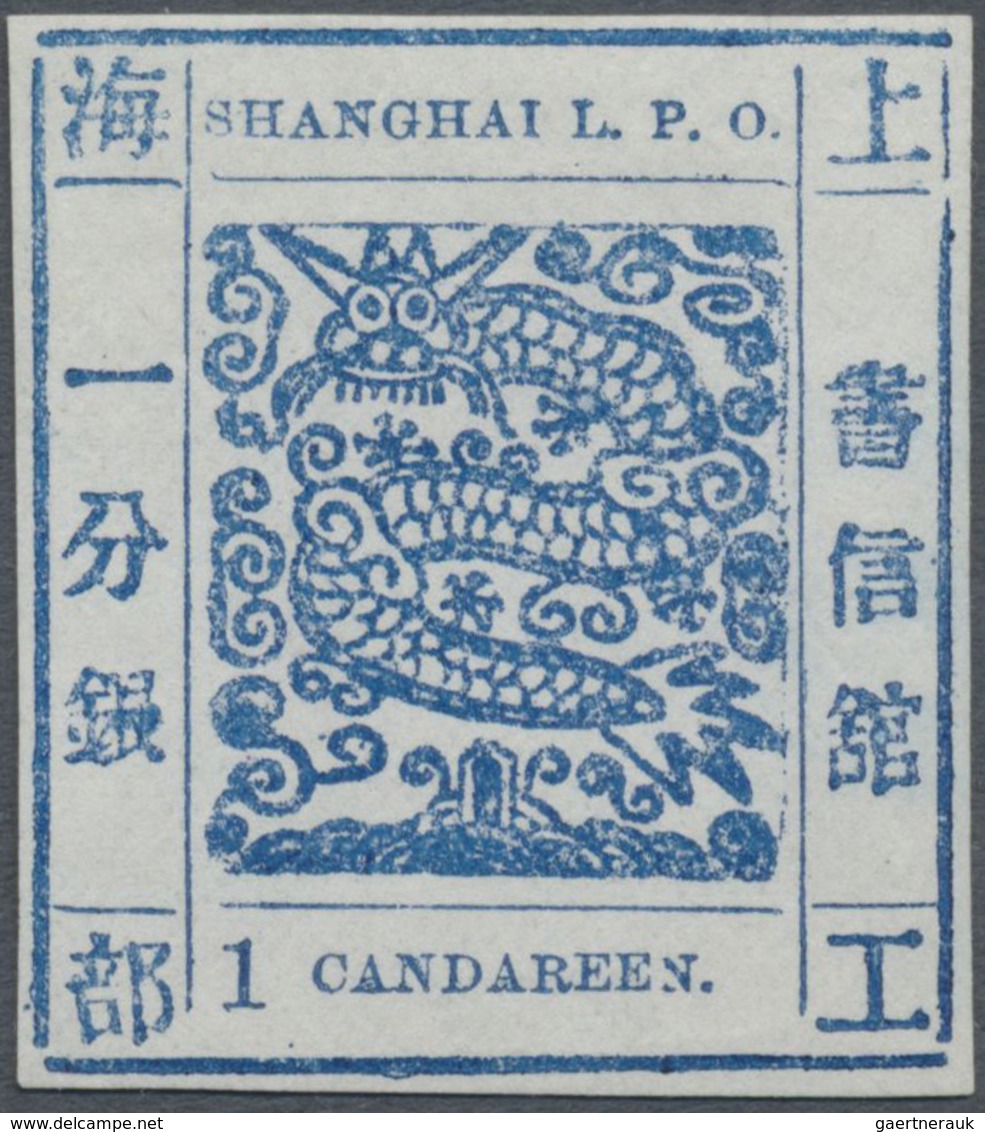 (*) China - Shanghai: 1871/72, 1 Ca. Blue, Official Reprint On Mesh Paper, Unused, Signed Calves. - Other & Unclassified