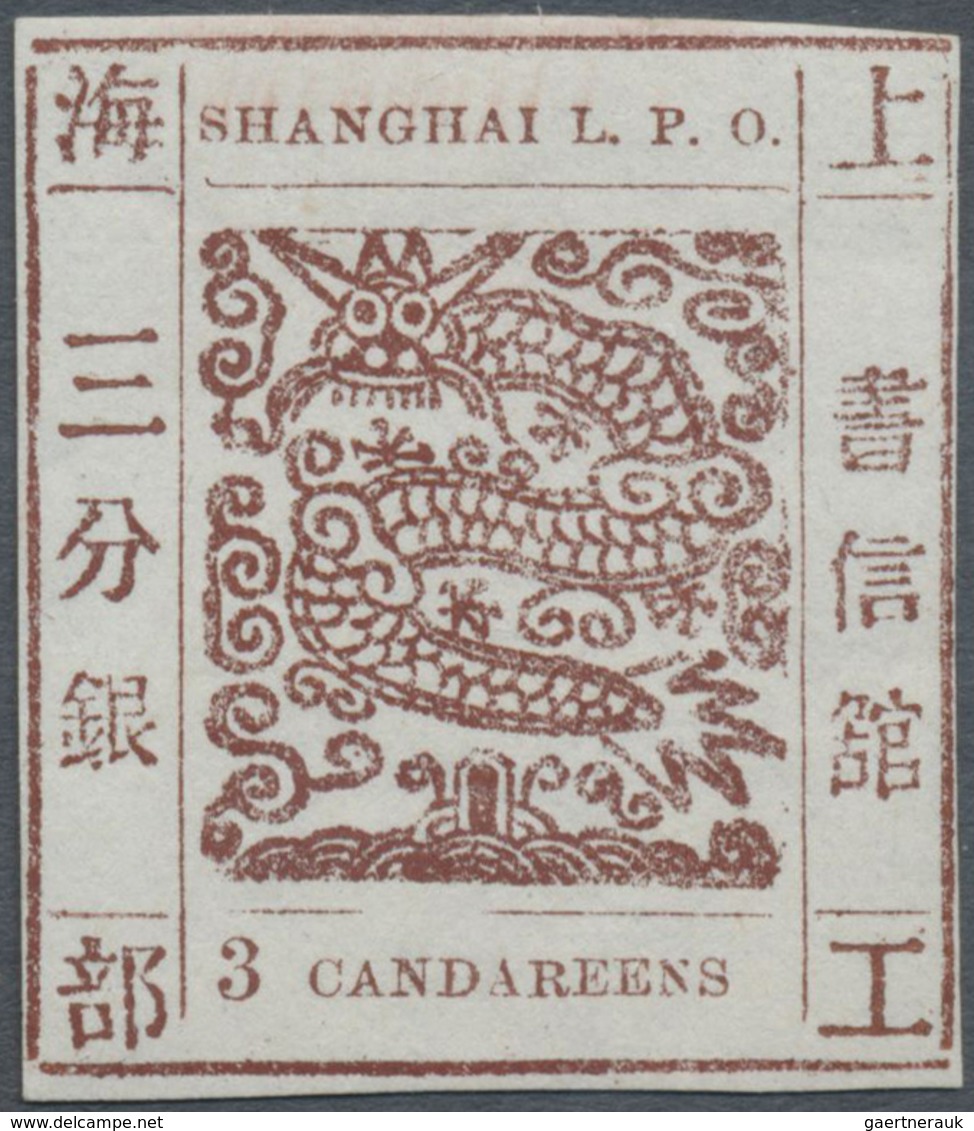(*) China - Shanghai: 1871/72, 3 Ca. Red Brown, Official Reprint On Mesh Paper, Unused, Signed Calves. - Andere & Zonder Classificatie