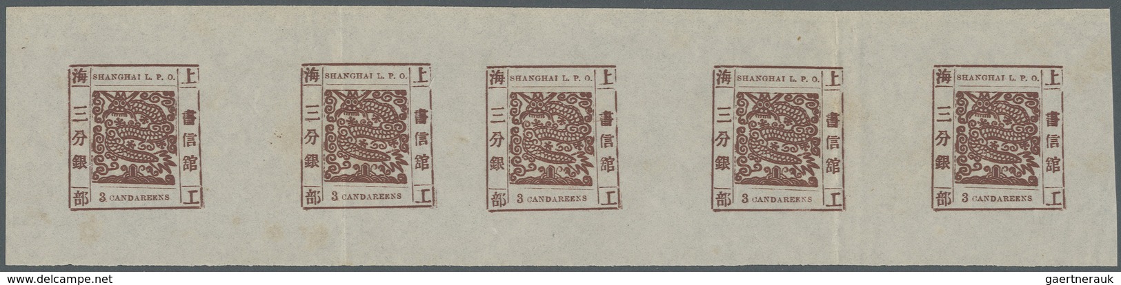 (*) China - Shanghai: 1865/1866, Large Dragon 3 Candareens Brown, A Strip Of Five, Unused No Gum As Issu - Other & Unclassified