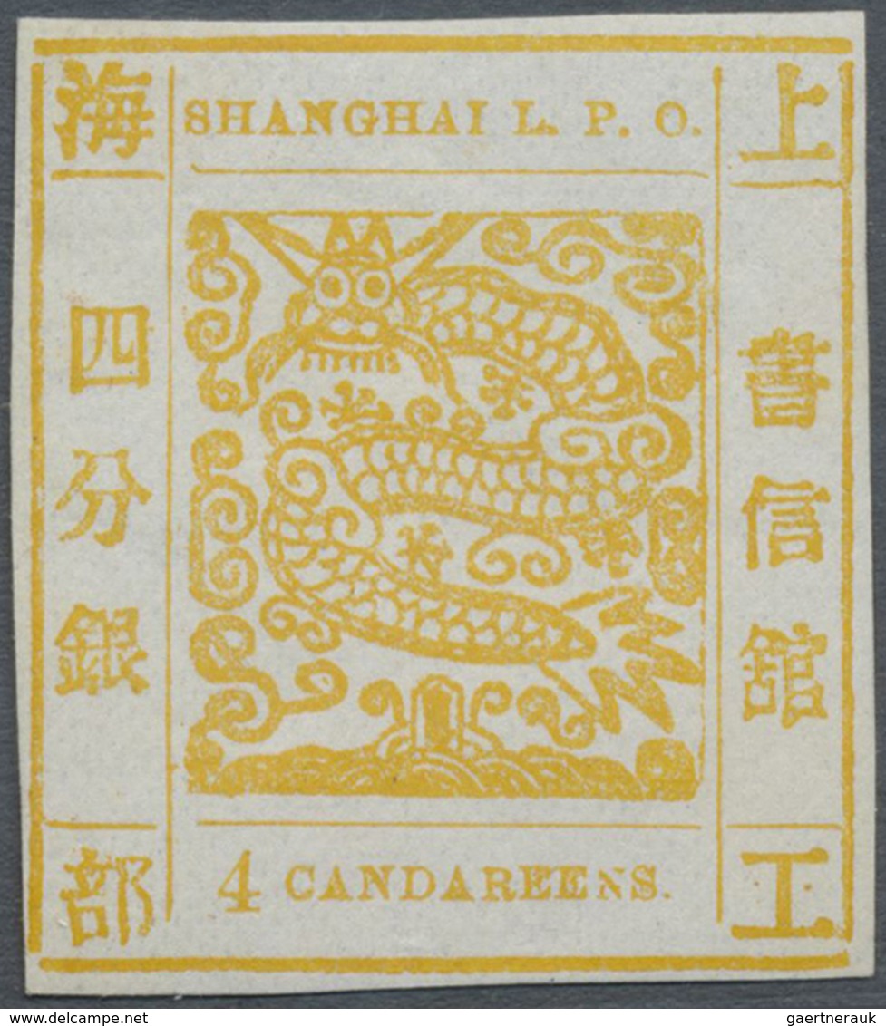 (*) China - Shanghai: 1871/72, 4 Ca. Yellow, Official Reprint On Mesh Paper, Unused, Signed Calves. - Andere & Zonder Classificatie