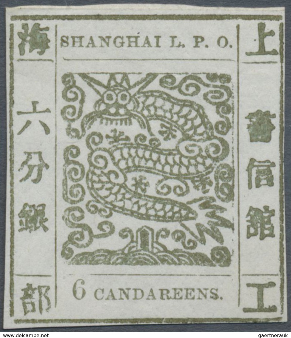 (*) China - Shanghai: 1871/72, 6 Ca. Olive Green, Official Reprint On Mesh Paper, Unused, Slight Gum Cre - Other & Unclassified