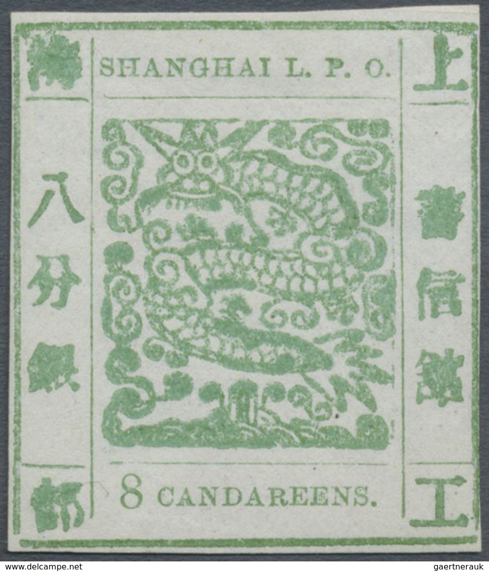 (*) China - Shanghai: 1871/72, 8 Ca. Green, Official Reprint On Mesh Paper, Unused, Signed Calves. - Sonstige & Ohne Zuordnung