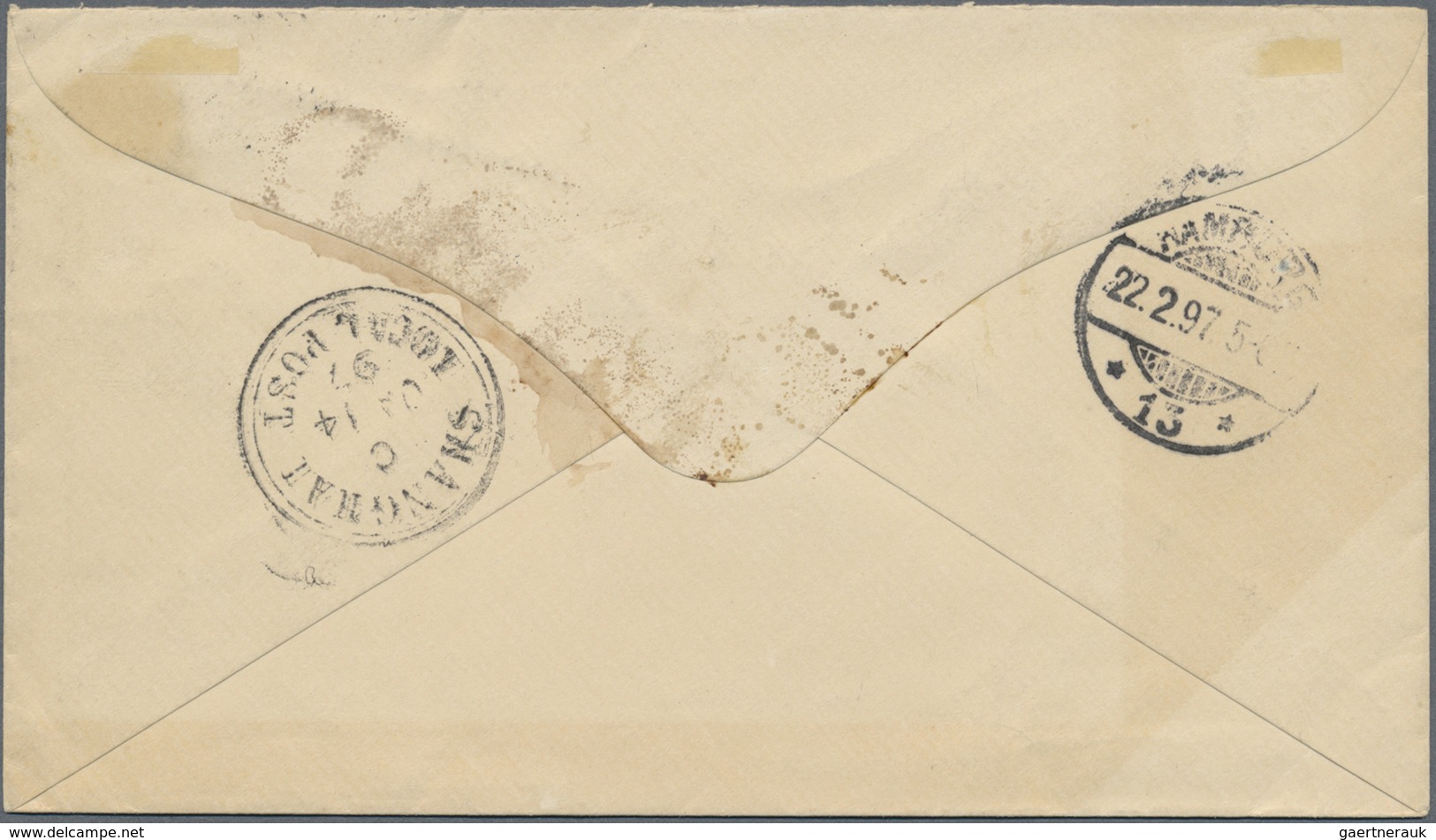 GA China - Shanghai: 1897, Envelope 2 C. Canc. Grill W. On Reverse „SHANGHAI LOCAL POST C JA 14 97“ In - Other & Unclassified