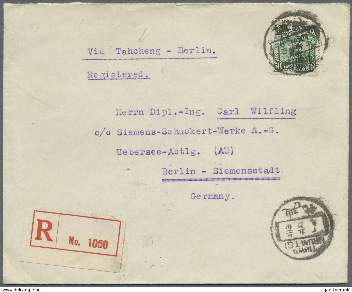 Br China - Provinzausgaben - Sinkiang (1915/45): 1933, 50 C. Tied Bilingual "TIHWA (URUMTSI) 22.5.19 (M - Sinkiang 1915-49