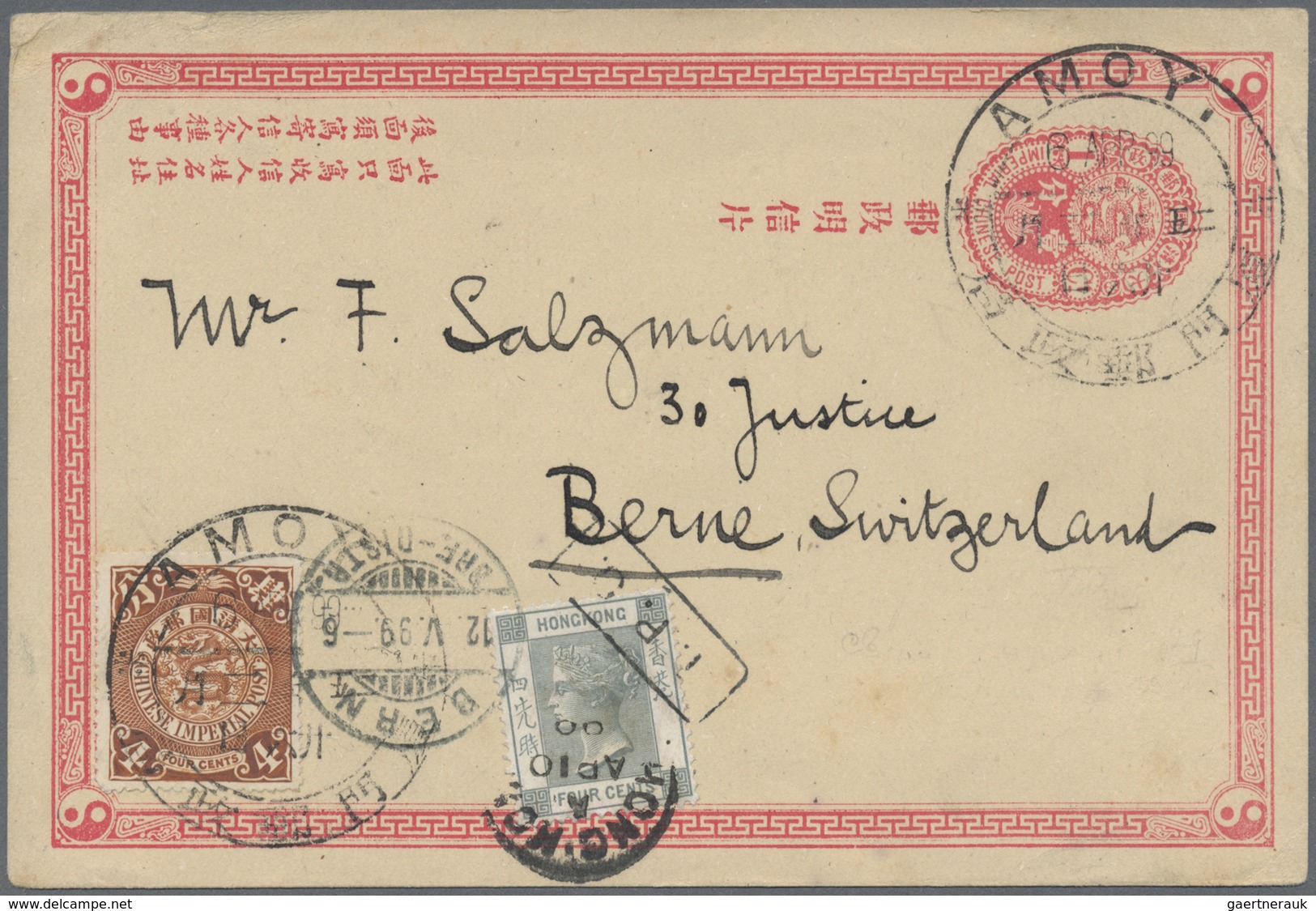 GA China - Ganzsachen: 1897, Card ICP 1 C. Uprated Coiling Dragon 4 C. Tied Two Strikes Large Dollar "A - Postcards