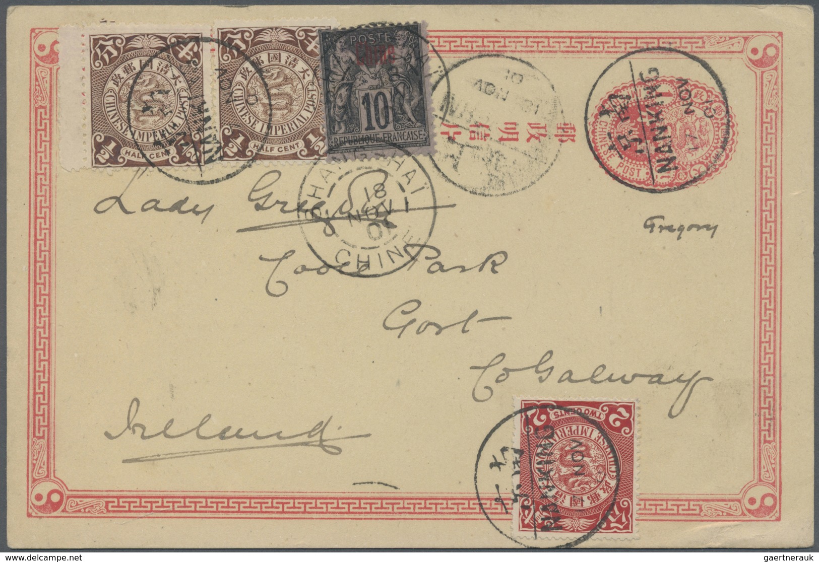 GA China - Ganzsachen: 1901. Imperial Chinese Post Postal Stationery Card '1 Cent' Pink Upgraded With C - Postcards