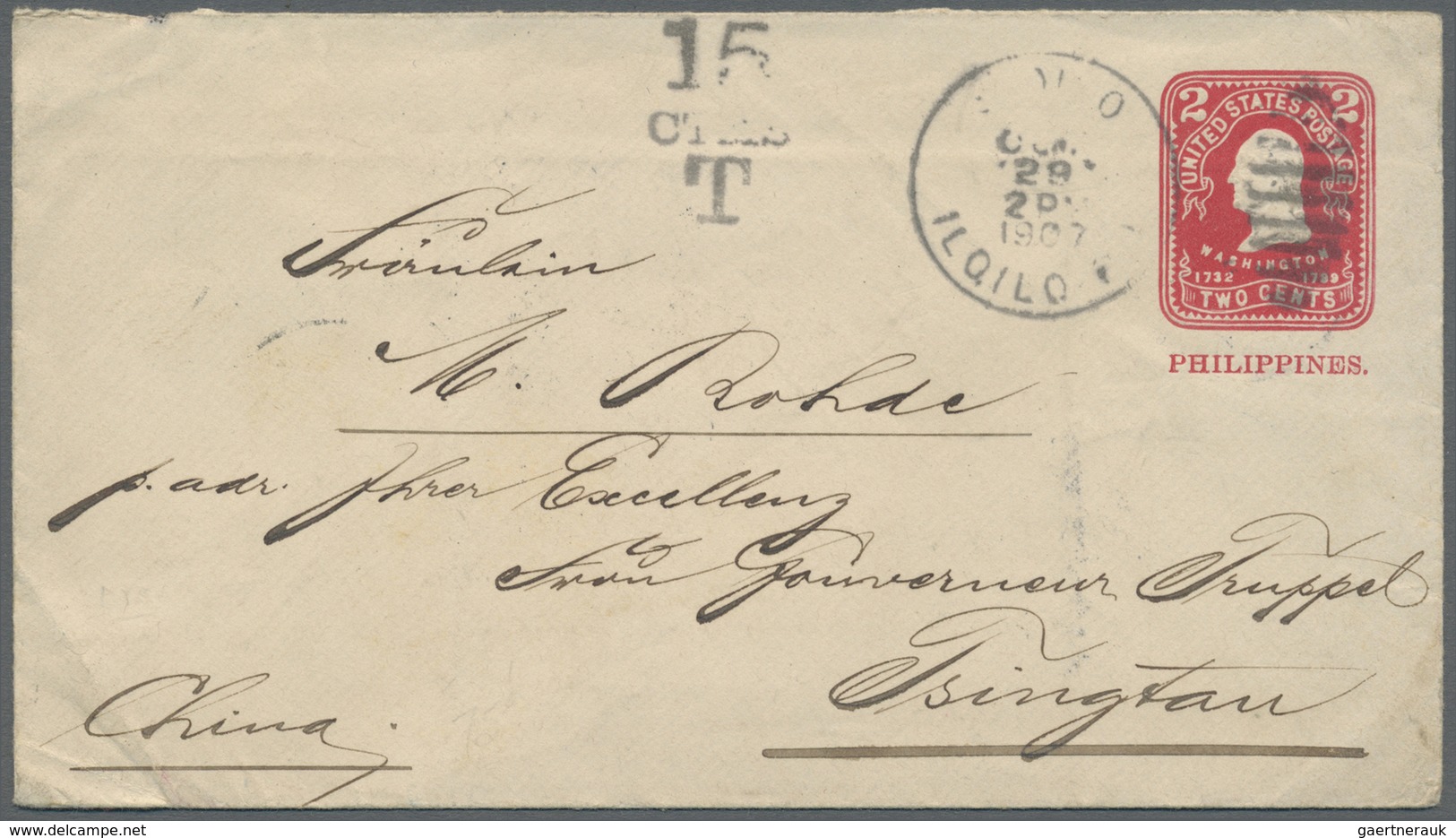 GA China - Besonderheiten: Incoming Mail, 1907, PHilippines Stationery Env.elope 2 C. Canc. "ILOILO OCT - Other & Unclassified