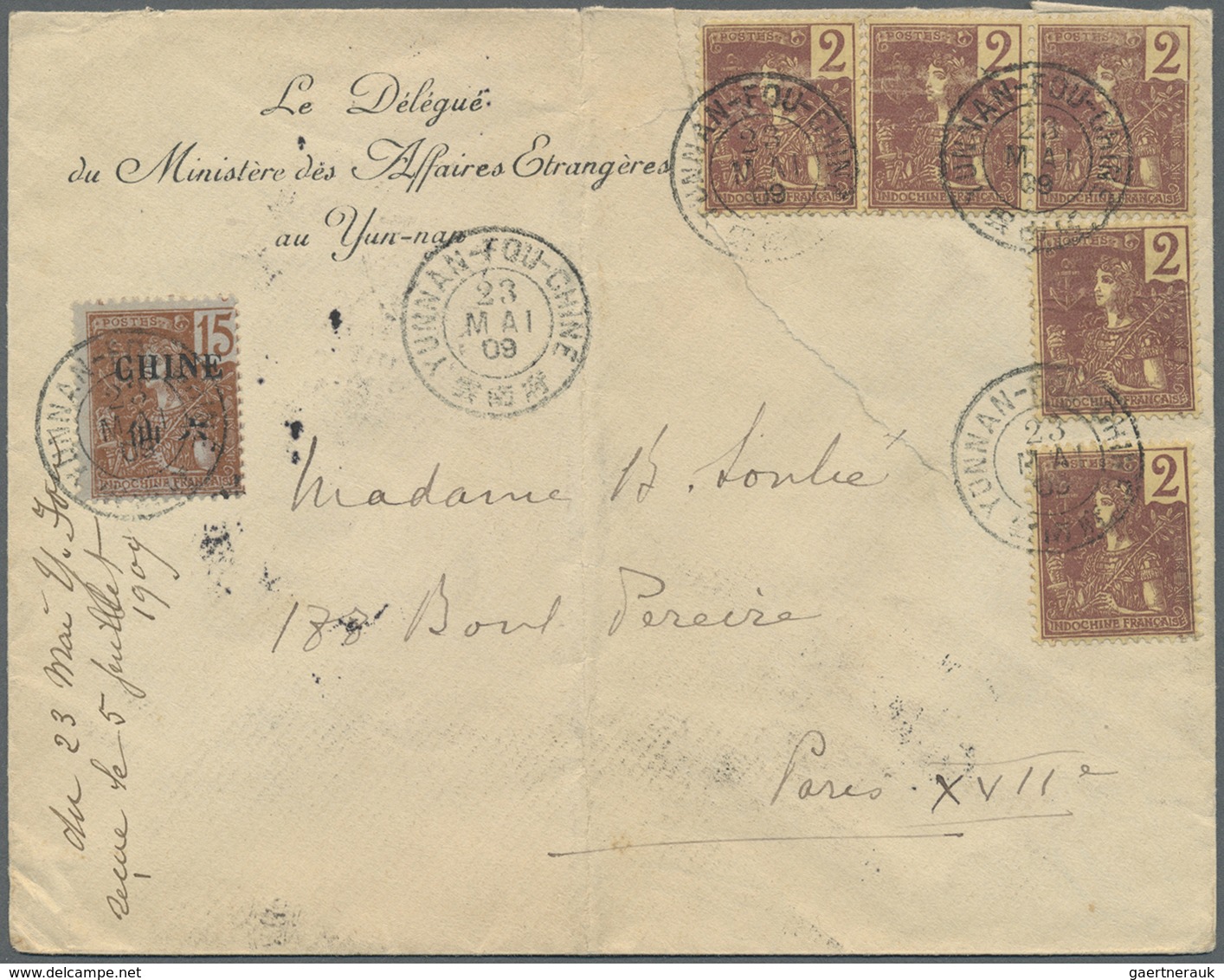 Br China - Besonderheiten: 1909. Envelope (vertical Fold, Tear,faults) Headed 'Ministry Des Affaires Et - Andere & Zonder Classificatie