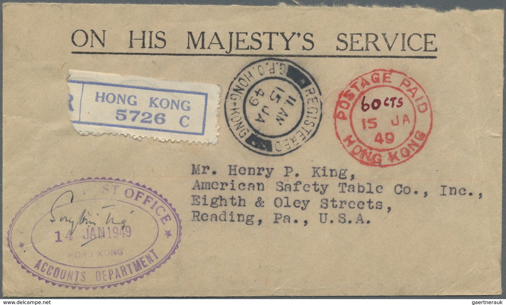 Br Hongkong - Besonderheiten: 1914/49, OHMS: Circular Framed "SERVICE/DES/POSTES" On OHMS Cover By GPO - Andere & Zonder Classificatie