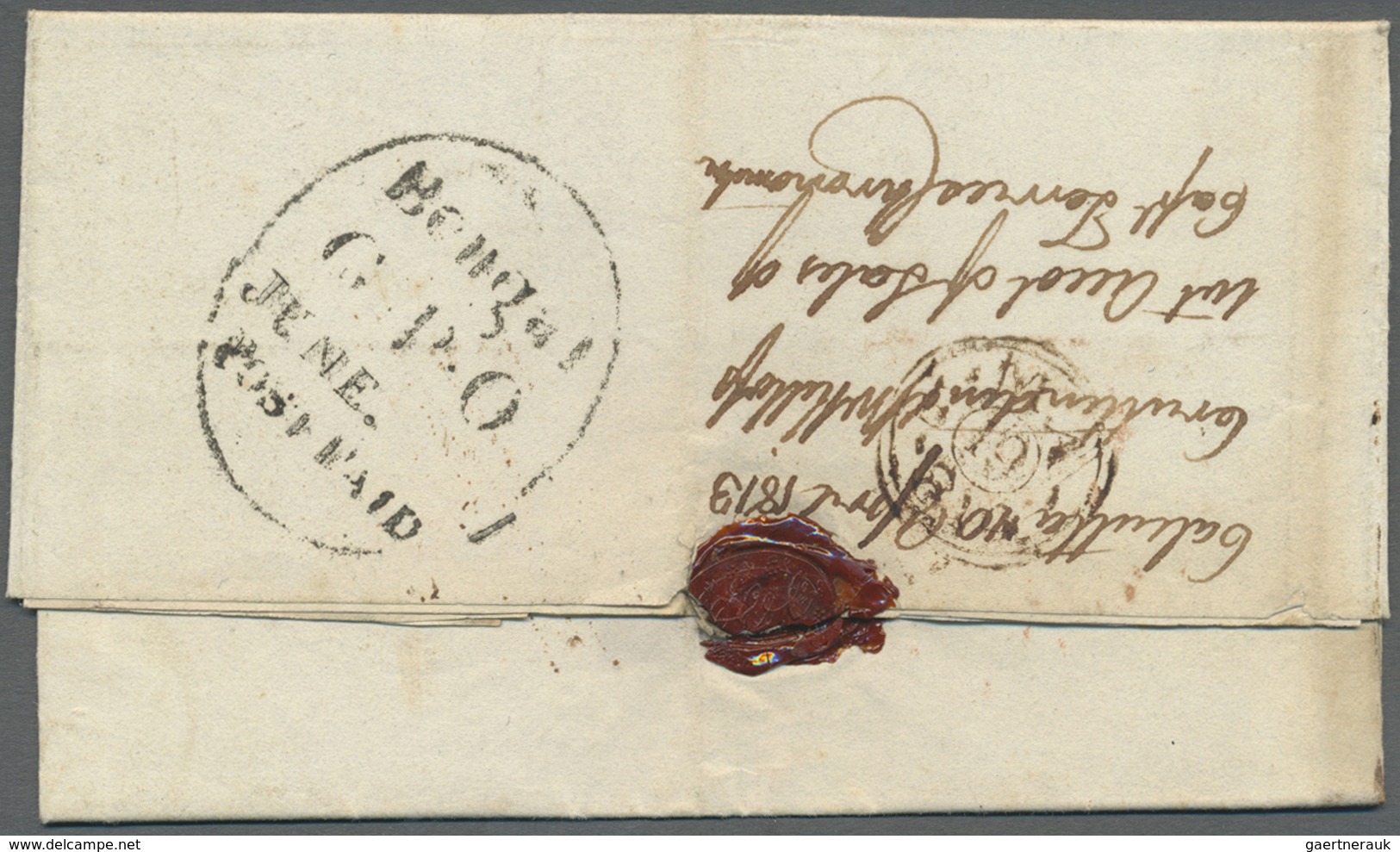 Br Indien - Vorphilatelie: 1813 (10 Apr) BENGAL GPO: Large Oval "Bengal/G.P.O./JUNE. /POST PAID" In Bla - ...-1852 Voorfilatelie