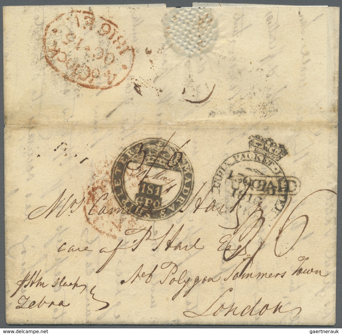 Br Indien - Vorphilatelie: 1816 MADRAS CROWN SHIP LETTER INTAGLIO HANDSTAMP: Entire Letter From Madras - ...-1852 Voorfilatelie