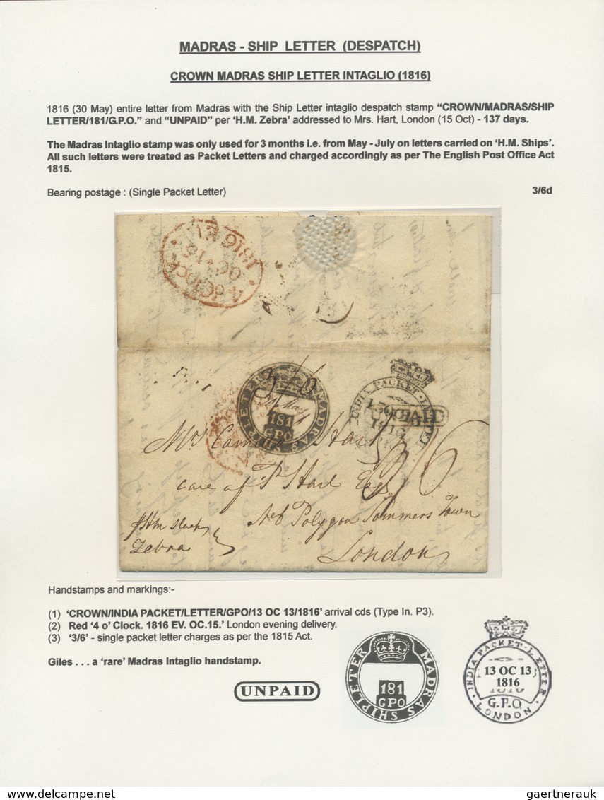 Br Indien - Vorphilatelie: 1816 MADRAS CROWN SHIP LETTER INTAGLIO HANDSTAMP: Entire Letter From Madras - ...-1852 Voorfilatelie