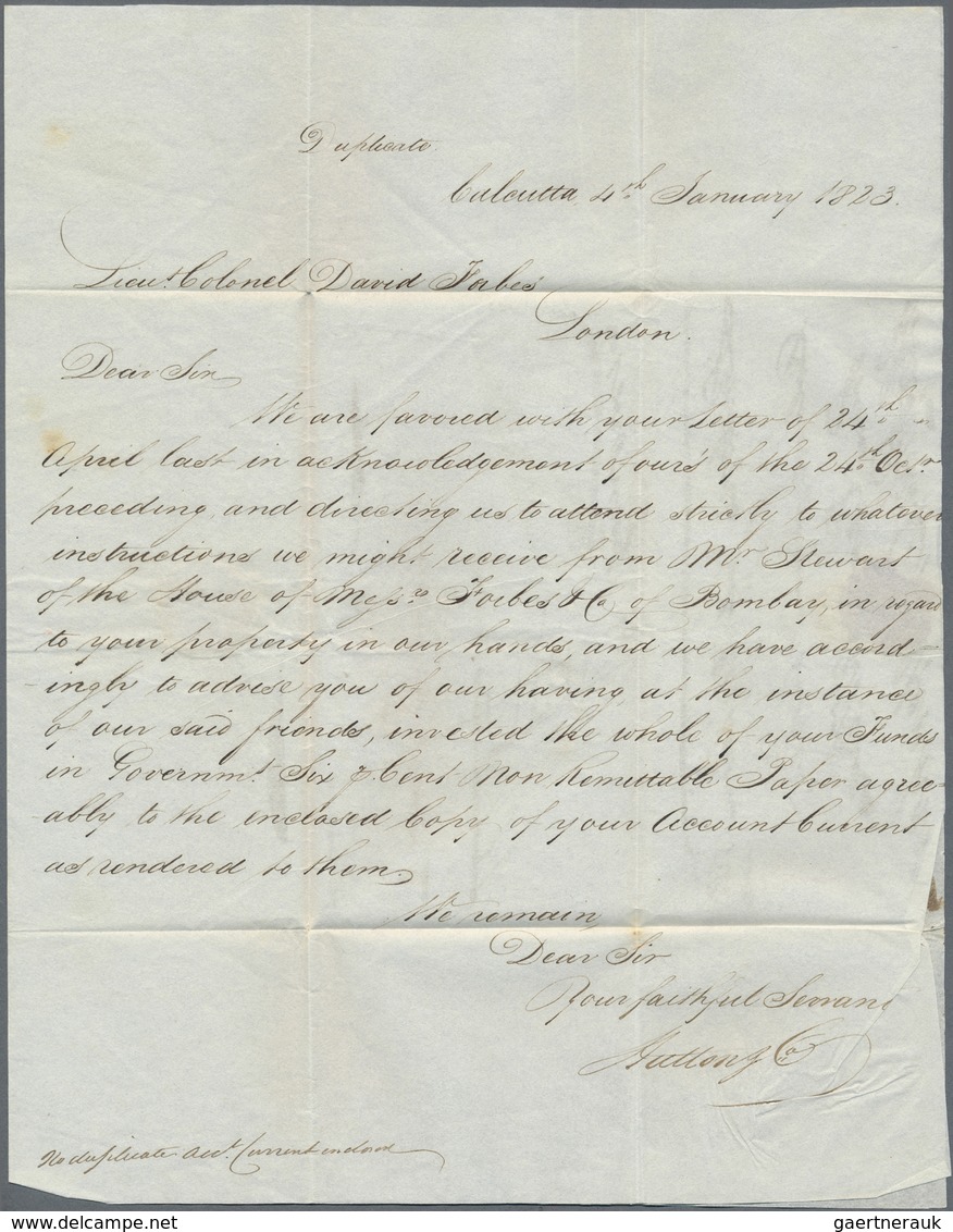 Br Indien - Vorphilatelie: 1823 (4 Jan.) Entire Letter From Calcutta To "Lt. Colonel David Forbes/Care - ...-1852 Voorfilatelie