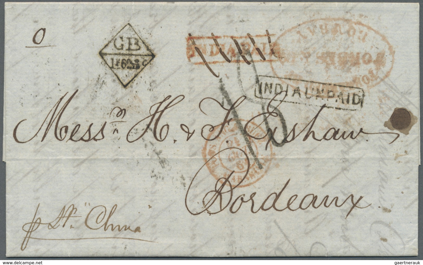 Br Indien: 1861, Letter From BOMBAY To Bordeaux. The Letter Was "Forwarded By FORBES & Co." Via Marseil - Andere & Zonder Classificatie