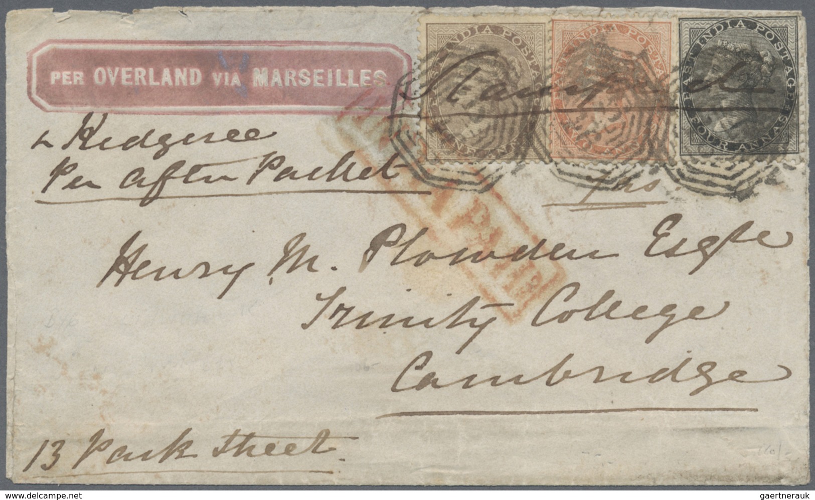 Br Indien: 1861 Printed "PER OVERLAND VIA MARSEILLES" Cover From Burdwan To Cambridge Via Calcutta And - Andere & Zonder Classificatie