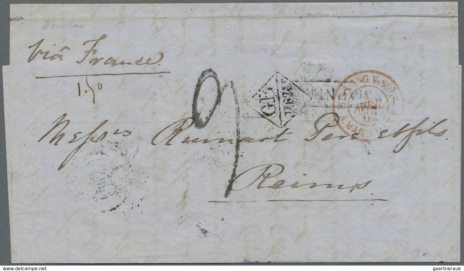 Br Indien: 1862-72 Bombay Forwarder: Three Forwarded Covers From Bombay To Europe, With 1) 1862 Stample - Andere & Zonder Classificatie