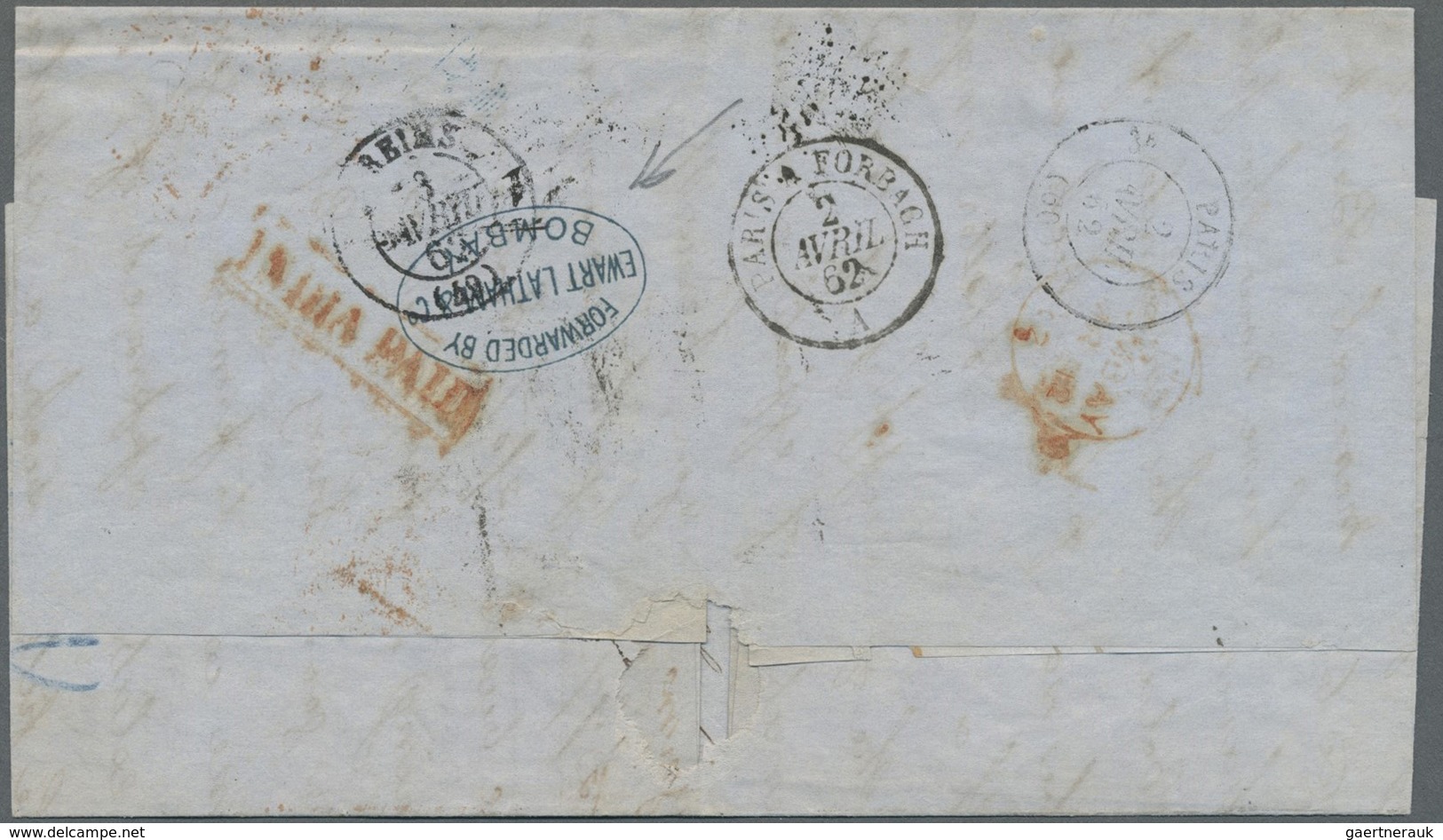 Br Indien: 1862-72 Bombay Forwarder: Three Forwarded Covers From Bombay To Europe, With 1) 1862 Stample - Andere & Zonder Classificatie