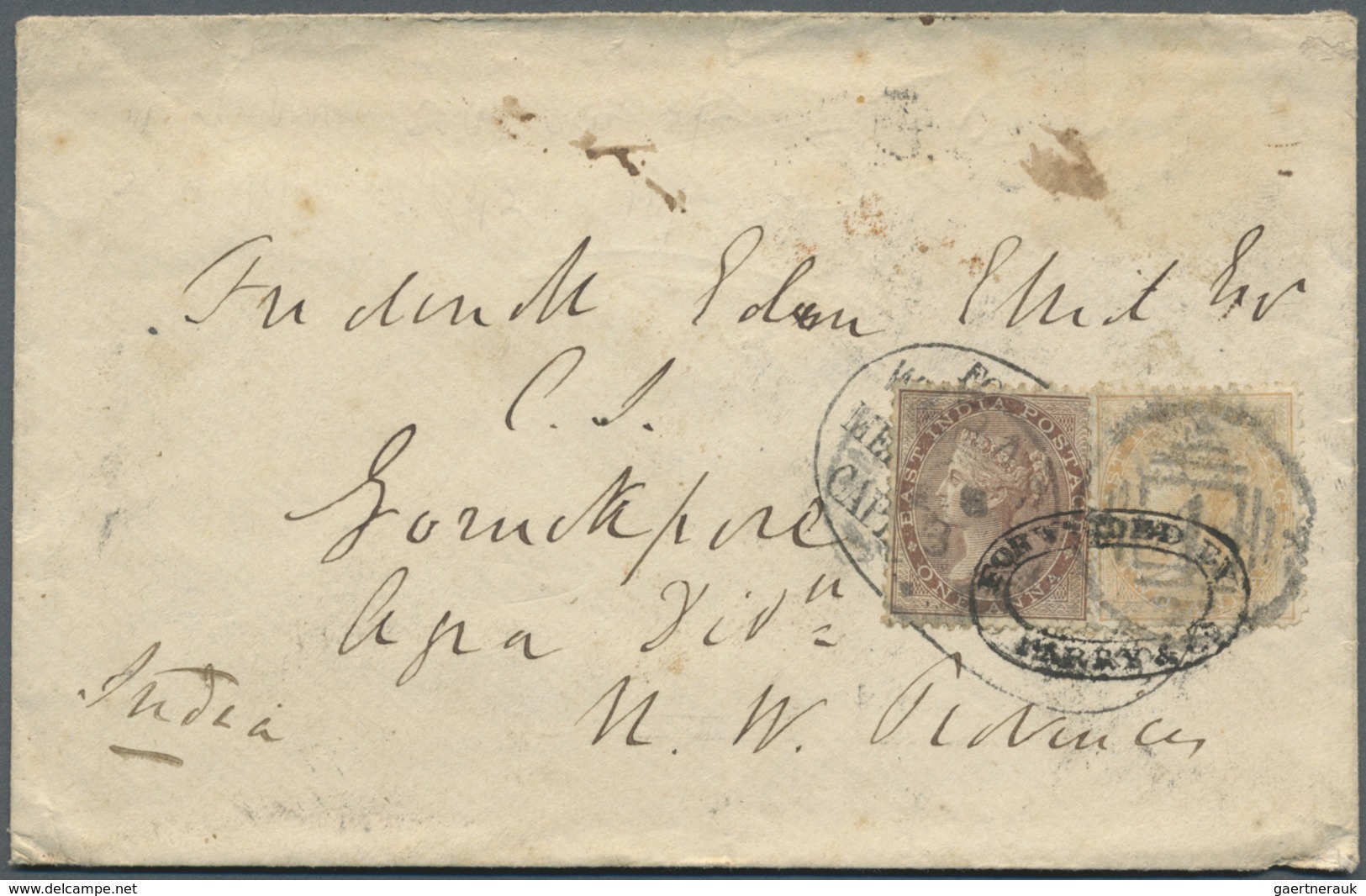 Br Indien: 1863 Cover To Goruckpore, India Forwarded From Cape Of Good Hope To Madras By M/s Wander Gra - Other & Unclassified